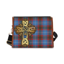 ScotsTee Shop Scottish Spalding Clan Tartan Canvas Bag Golden Thistle and Celtic Cross Personalize Your Name Bag