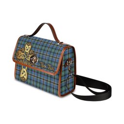 ScotsTee Shop Scottish Weir Ancient Clan Tartan Canvas Bag Golden Thistle and Celtic Cross Personalize Your Name Bag