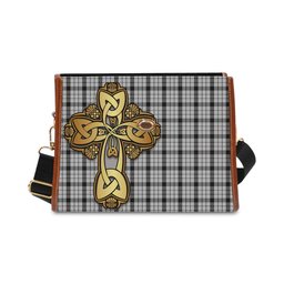 ScotsTee Shop Scottish Wallace Dress Clan Tartan Canvas Bag Golden Thistle and Celtic Cross Personalize Your Name Bag