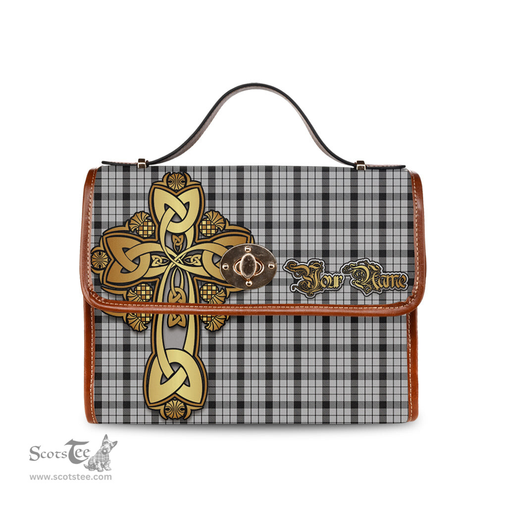 ScotsTee Shop Scottish Wallace Dress Clan Tartan Canvas Bag Golden Thistle and Celtic Cross Personalize Your Name Bag
