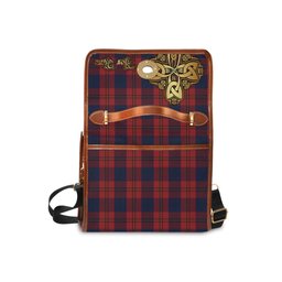 ScotsTee Shop Scottish Wotherspoon Clan Tartan Canvas Bag Golden Thistle and Celtic Cross Personalize Your Name Bag