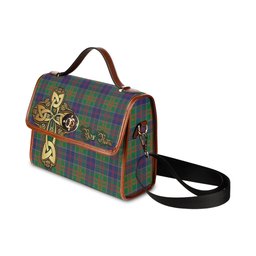ScotsTee Shop Scottish Stewart of Appin Hunting Modern Clan Tartan Canvas Bag Golden Thistle and Celtic Cross Personalize Your Name Bag