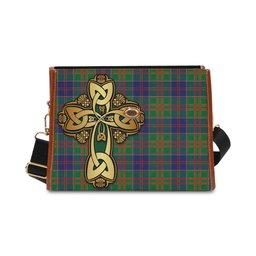 ScotsTee Shop Scottish Stewart of Appin Hunting Modern Clan Tartan Canvas Bag Golden Thistle and Celtic Cross Personalize Your Name Bag