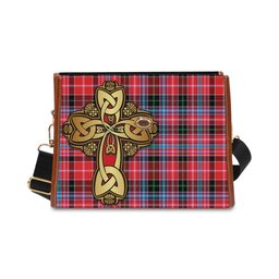 ScotsTee Shop Scottish Udny Clan Tartan Canvas Bag Golden Thistle and Celtic Cross Personalize Your Name Bag