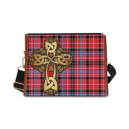 ScotsTee Shop Scottish Straiton Clan Tartan Canvas Bag Golden Thistle and Celtic Cross Personalize Your Name Bag
