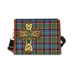 ScotsTee Shop Scottish Stirling Bannockburn Clan Tartan Canvas Bag Golden Thistle and Celtic Cross Personalize Your Name Bag