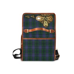 ScotsTee Shop Scottish Wishart Hunting Clan Tartan Canvas Bag Golden Thistle and Celtic Cross Personalize Your Name Bag