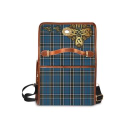 ScotsTee Shop Scottish Thomson Dress Blue Clan Tartan Canvas Bag Golden Thistle and Celtic Cross Personalize Your Name Bag