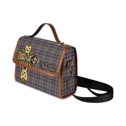 ScotsTee Shop Scottish Taylor Weathered Clan Tartan Canvas Bag Golden Thistle and Celtic Cross Personalize Your Name Bag