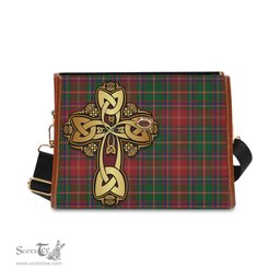 ScotsTee Shop Scottish Somerville Clan Tartan Canvas Bag Golden Thistle and Celtic Cross Personalize Your Name Bag