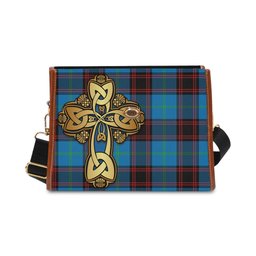 ScotsTee Shop Scottish Wedderburn Clan Tartan Canvas Bag Golden Thistle and Celtic Cross Personalize Your Name Bag