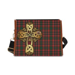 ScotsTee Shop Scottish MacInnes Hastie Clan Tartan Canvas Bag Golden Thistle and Celtic Cross Personalize Your Name Bag