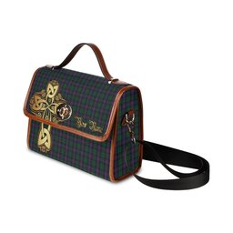 ScotsTee Shop Scottish Urquhart Clan Tartan Canvas Bag Golden Thistle and Celtic Cross Personalize Your Name Bag