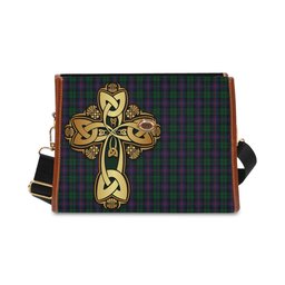 ScotsTee Shop Scottish Urquhart Clan Tartan Canvas Bag Golden Thistle and Celtic Cross Personalize Your Name Bag