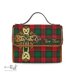ScotsTee Shop Scottish Stewart Atholl Modern Clan Tartan Canvas Bag Golden Thistle and Celtic Cross Personalize Your Name Bag