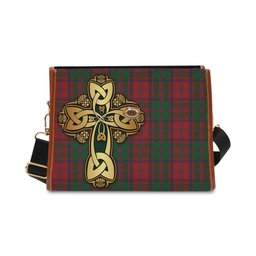 ScotsTee Shop Scottish Stewart of Appin Clan Tartan Canvas Bag Golden Thistle and Celtic Cross Personalize Your Name Bag