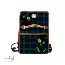 ScotsTee Shop Scottish Bannatyne Clan Tartan Canvas Bag Celtic Knot and Thistle with Scotland Map Bag