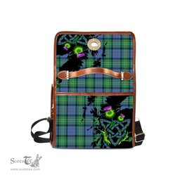 ScotsTee Shop Scottish Bowie Ancient Clan Tartan Canvas Bag Celtic Knot and Thistle with Scotland Map Bag