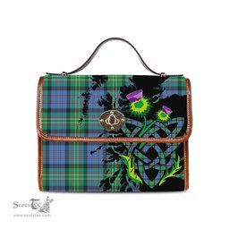 ScotsTee Shop Scottish Bowie Ancient Clan Tartan Canvas Bag Celtic Knot and Thistle with Scotland Map Bag