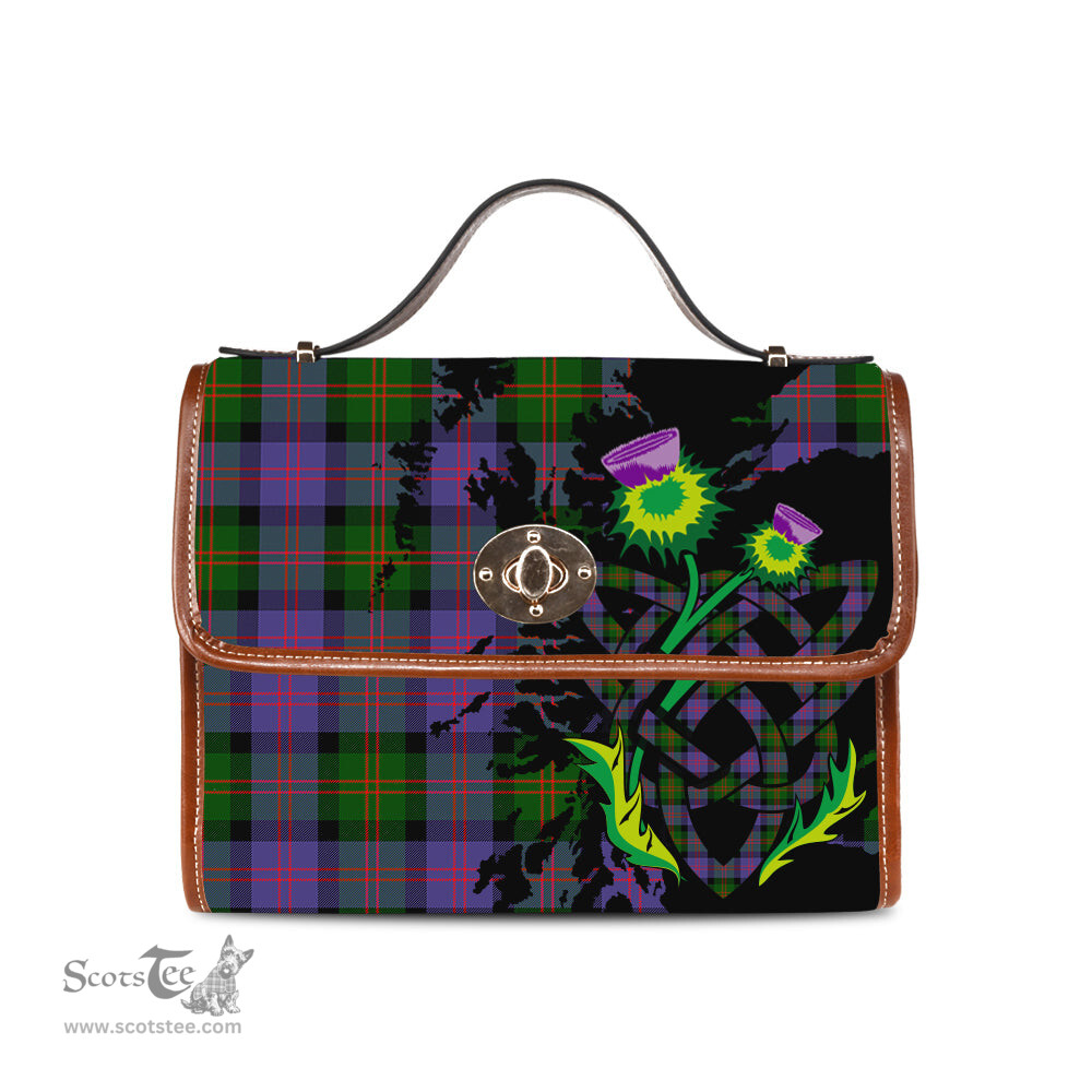 ScotsTee Shop Scottish Blair Modern Clan Tartan Canvas Bag Celtic Knot and Thistle with Scotland Map Bag