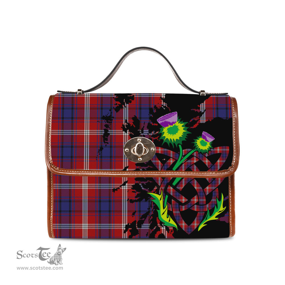 ScotsTee Shop Scottish Ainslie Clan Tartan Canvas Bag Celtic Knot and Thistle with Scotland Map Bag