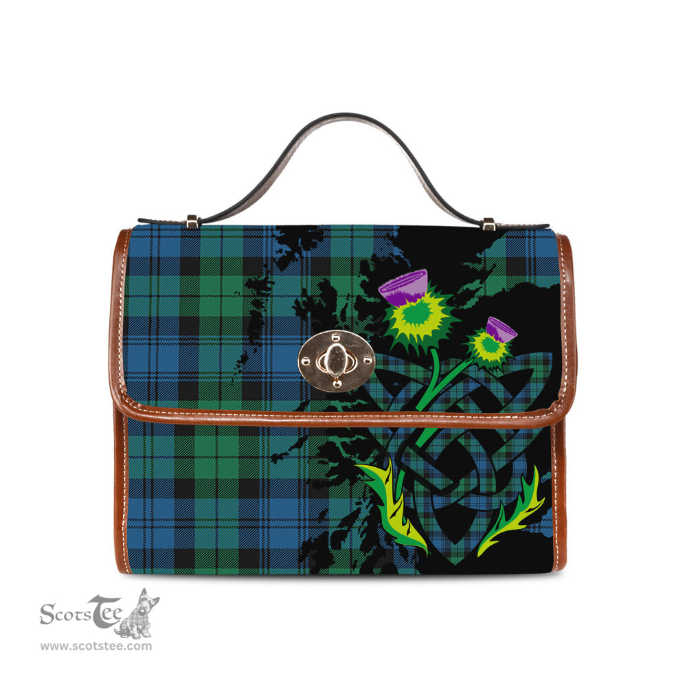 ScotsTee Shop Scottish Black Watch Ancient Clan Tartan Canvas Bag Celtic Knot and Thistle with Scotland Map Bag