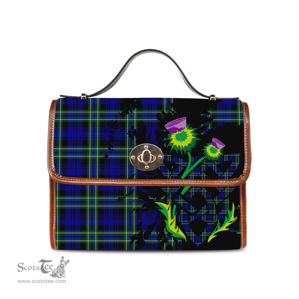 ScotsTee Shop Scottish Arbuthnot Modern Clan Tartan Canvas Bag Celtic Knot and Thistle with Scotland Map Bag