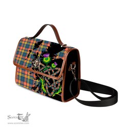 ScotsTee Shop Scottish Buchanan Ancient Clan Tartan Canvas Bag Celtic Knot and Thistle with Scotland Map Bag