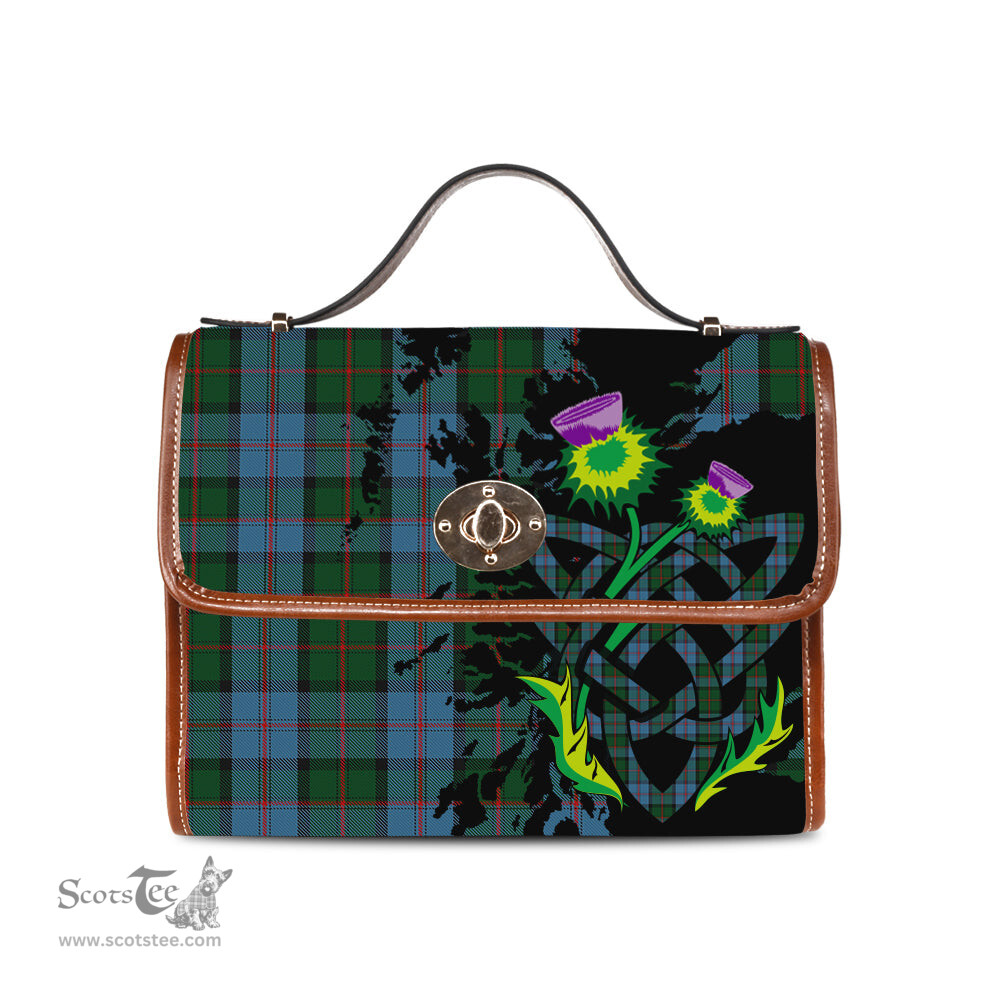 ScotsTee Shop Scottish Ayrton Clan Tartan Canvas Bag Celtic Knot and Thistle with Scotland Map Bag