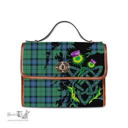 ScotsTee Shop Scottish Armstrong Ancient Clan Tartan Canvas Bag Celtic Knot and Thistle with Scotland Map Bag