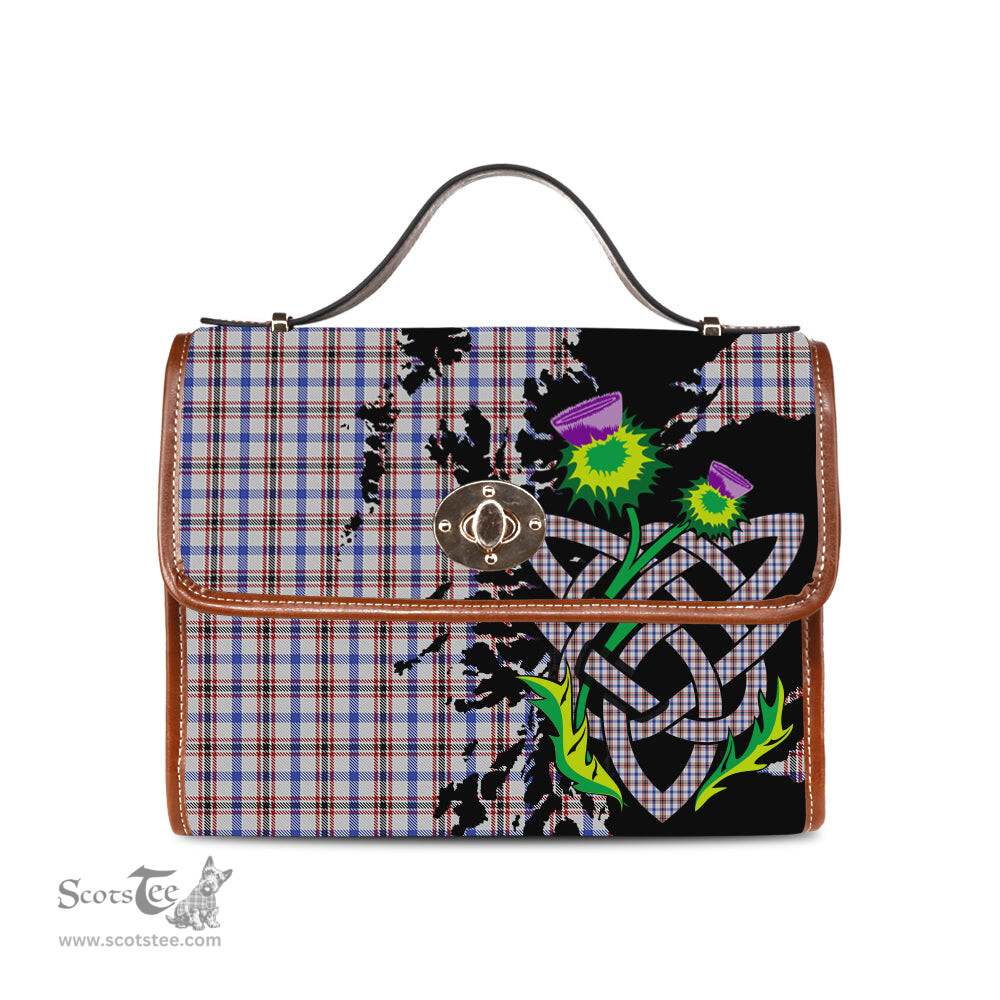 ScotsTee Shop Scottish Boswell Clan Tartan Canvas Bag Celtic Knot and Thistle with Scotland Map Bag