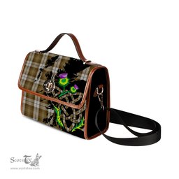 ScotsTee Shop Scottish Baillie Dress Clan Tartan Canvas Bag Celtic Knot and Thistle with Scotland Map Bag