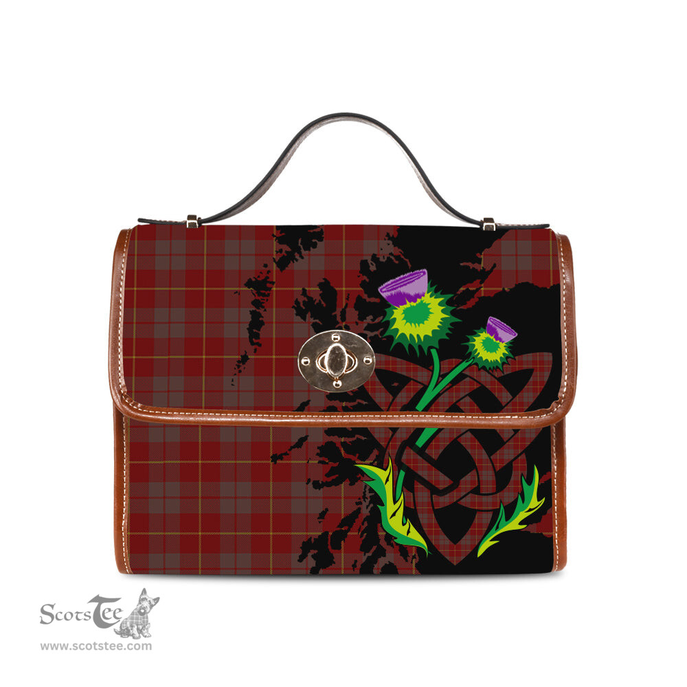 ScotsTee Shop Scottish Bryce Clan Tartan Canvas Bag Celtic Knot and Thistle with Scotland Map Bag
