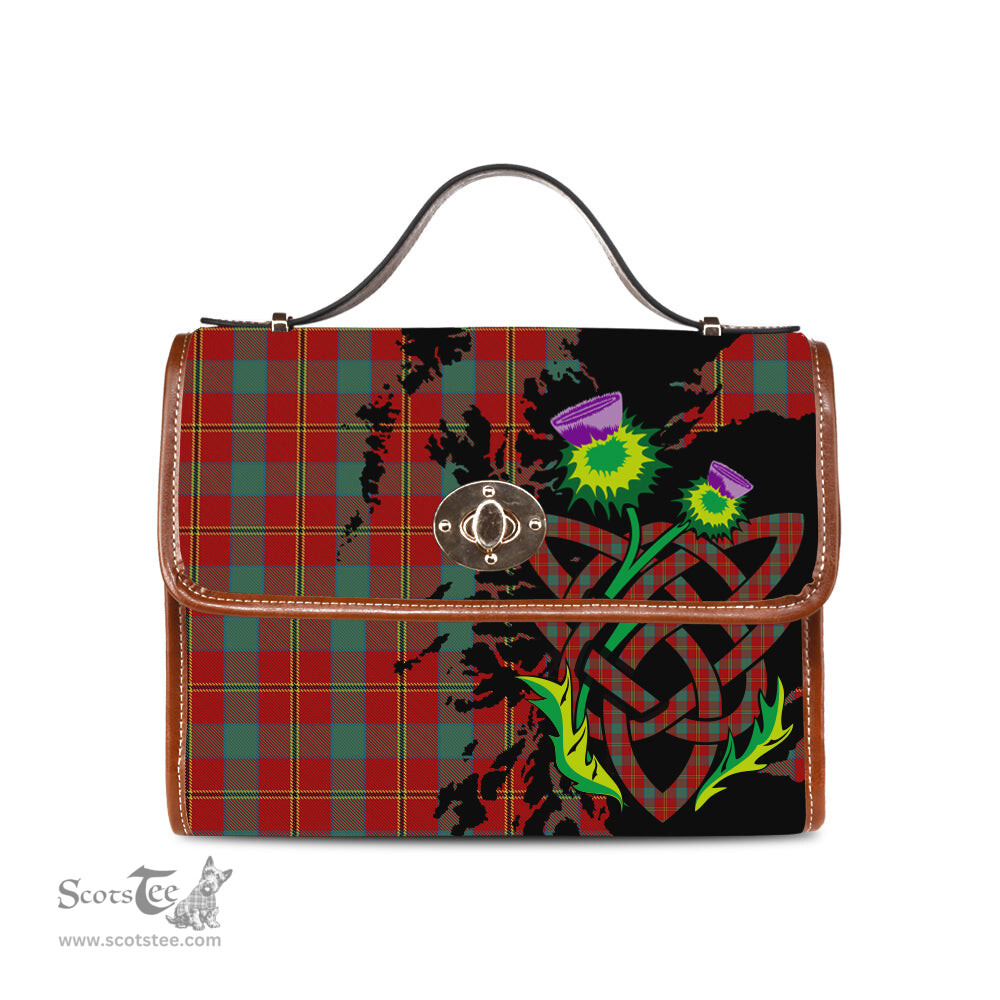 ScotsTee Shop Scottish Bronte Clan Tartan Canvas Bag Celtic Knot and Thistle with Scotland Map Bag
