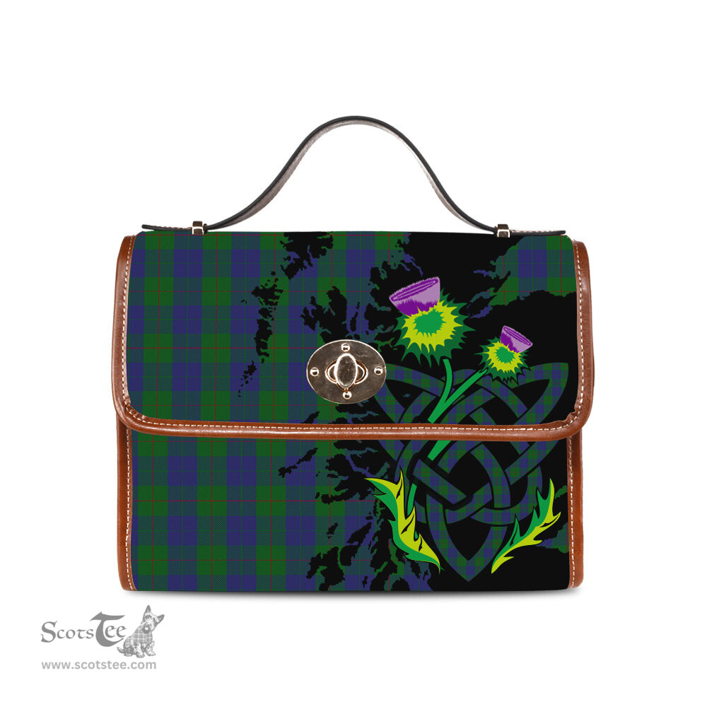 ScotsTee Shop Scottish Barclay Clan Tartan Canvas Bag Celtic Knot and Thistle with Scotland Map Bag