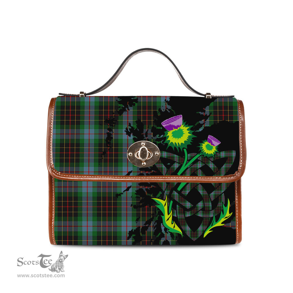 ScotsTee Shop Scottish Brodie Hunting Clan Tartan Canvas Bag Celtic Knot and Thistle with Scotland Map Bag