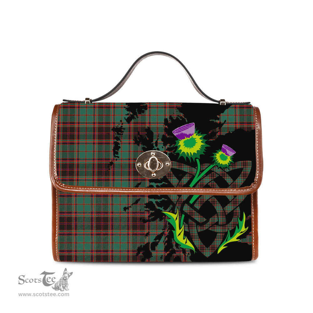 ScotsTee Shop Scottish Buchan Ancient Clan Tartan Canvas Bag Celtic Knot and Thistle with Scotland Map Bag