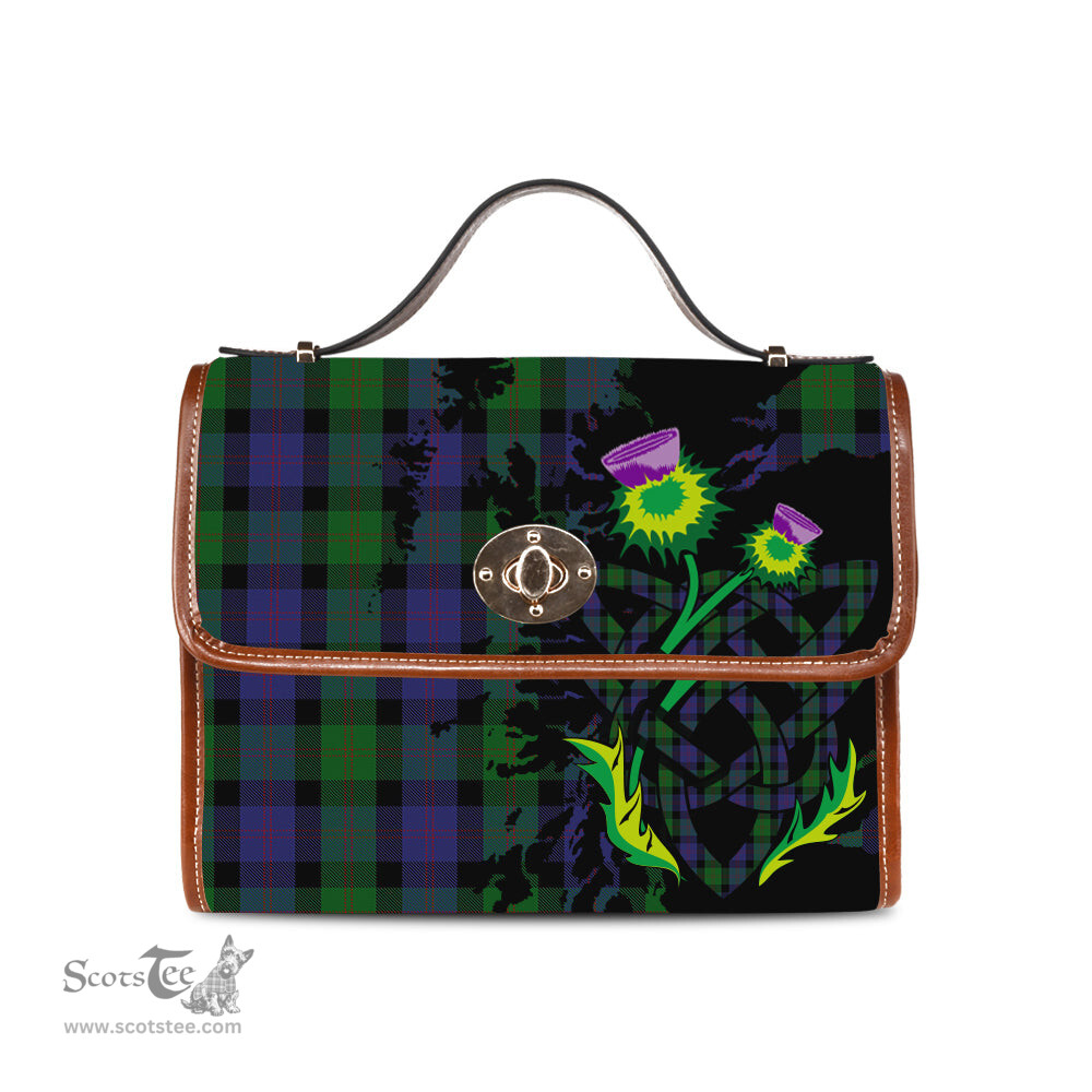 ScotsTee Shop Scottish Blair Clan Tartan Canvas Bag Celtic Knot and Thistle with Scotland Map Bag