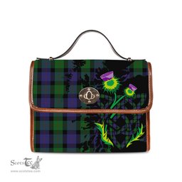 ScotsTee Shop Scottish Blair Clan Tartan Canvas Bag Celtic Knot and Thistle with Scotland Map Bag