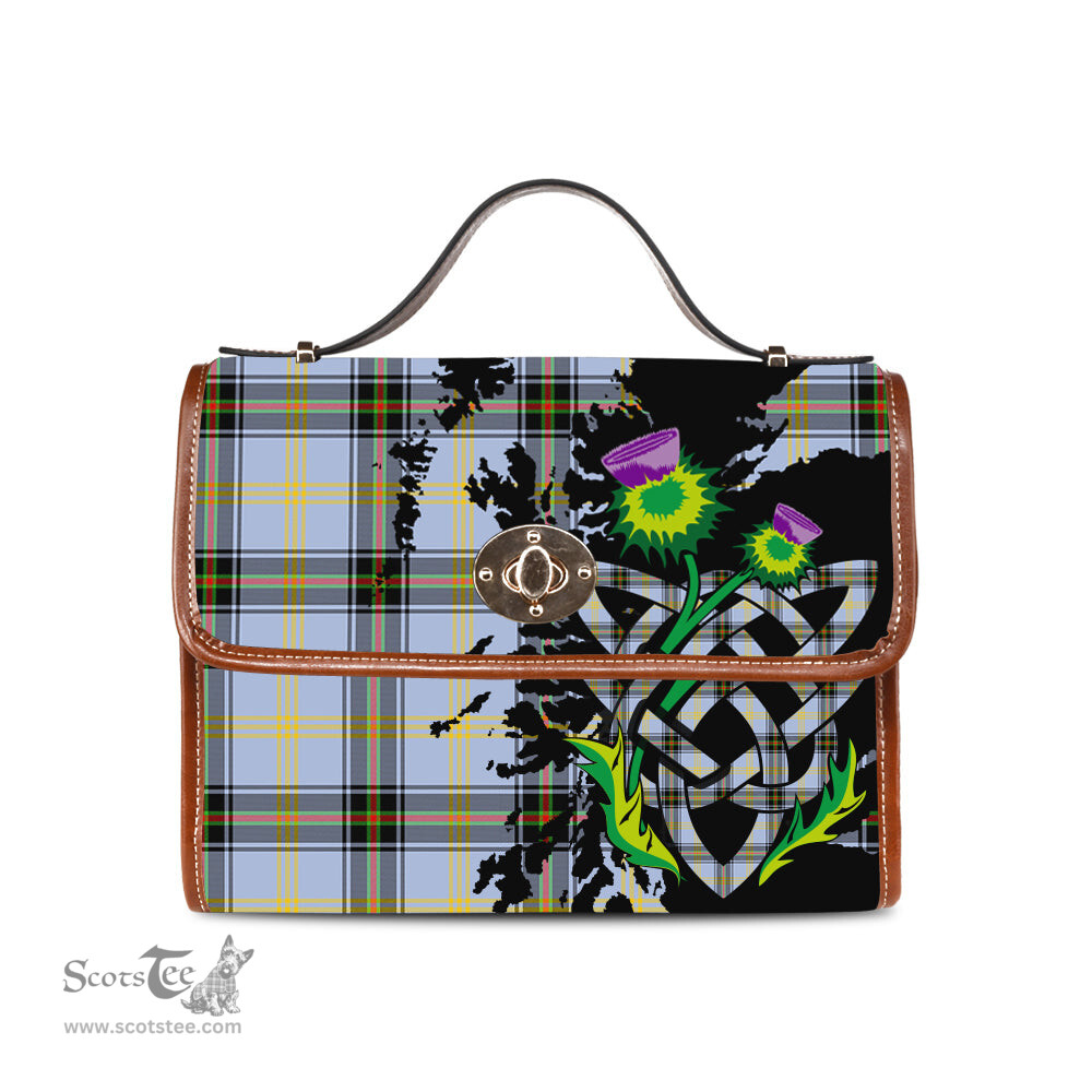 ScotsTee Shop Scottish Bell Clan Tartan Canvas Bag Celtic Knot and Thistle with Scotland Map Bag