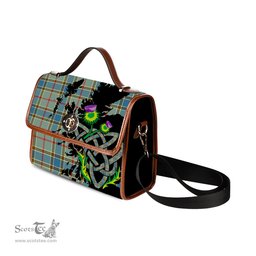 ScotsTee Shop Scottish Balfour Blue Clan Tartan Canvas Bag Celtic Knot and Thistle with Scotland Map Bag