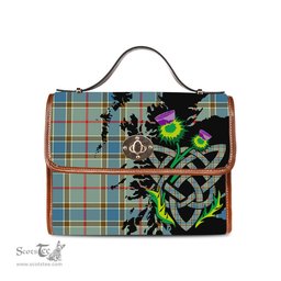 ScotsTee Shop Scottish Balfour Blue Clan Tartan Canvas Bag Celtic Knot and Thistle with Scotland Map Bag