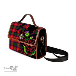 ScotsTee Shop Scottish Belshes Clan Tartan Canvas Bag Celtic Knot and Thistle with Scotland Map Bag