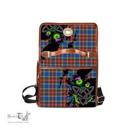 ScotsTee Shop Scottish Bethune Clan Tartan Canvas Bag Celtic Knot and Thistle with Scotland Map Bag