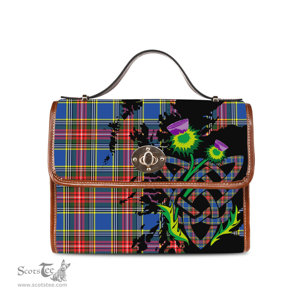 ScotsTee Shop Scottish Bethune Clan Tartan Canvas Bag Celtic Knot and Thistle with Scotland Map Bag