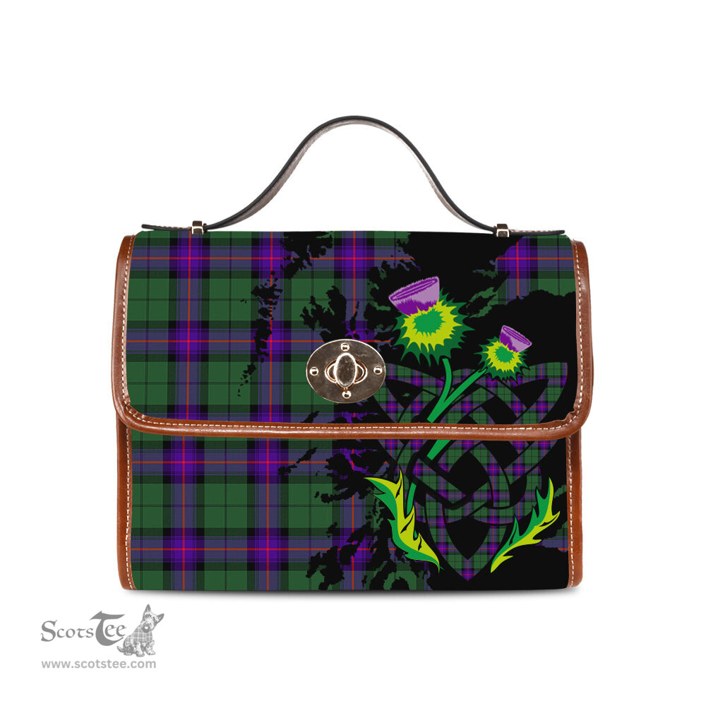 ScotsTee Shop Scottish Armstrong Modern Clan Tartan Canvas Bag Celtic Knot and Thistle with Scotland Map Bag