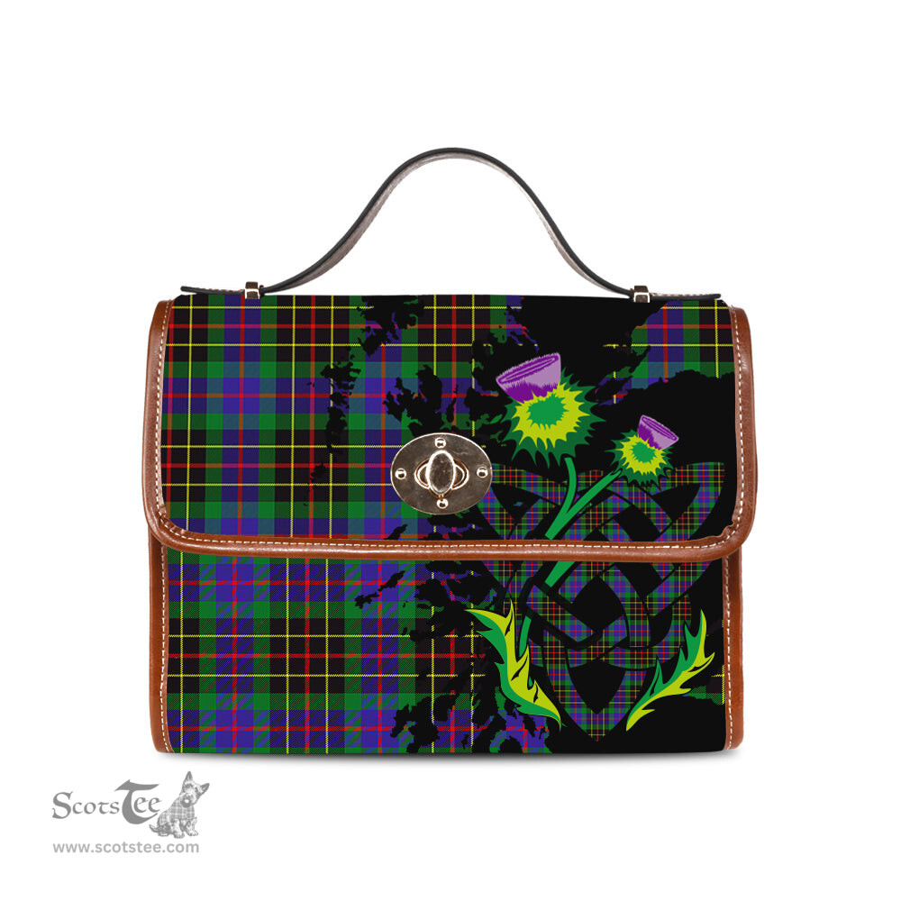 ScotsTee Shop Scottish Brodie Hunting Modern Clan Tartan Canvas Bag Celtic Knot and Thistle with Scotland Map Bag