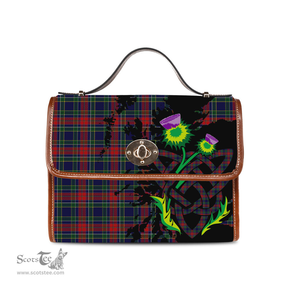 ScotsTee Shop Scottish Allison Red Clan Tartan Canvas Bag Celtic Knot and Thistle with Scotland Map Bag