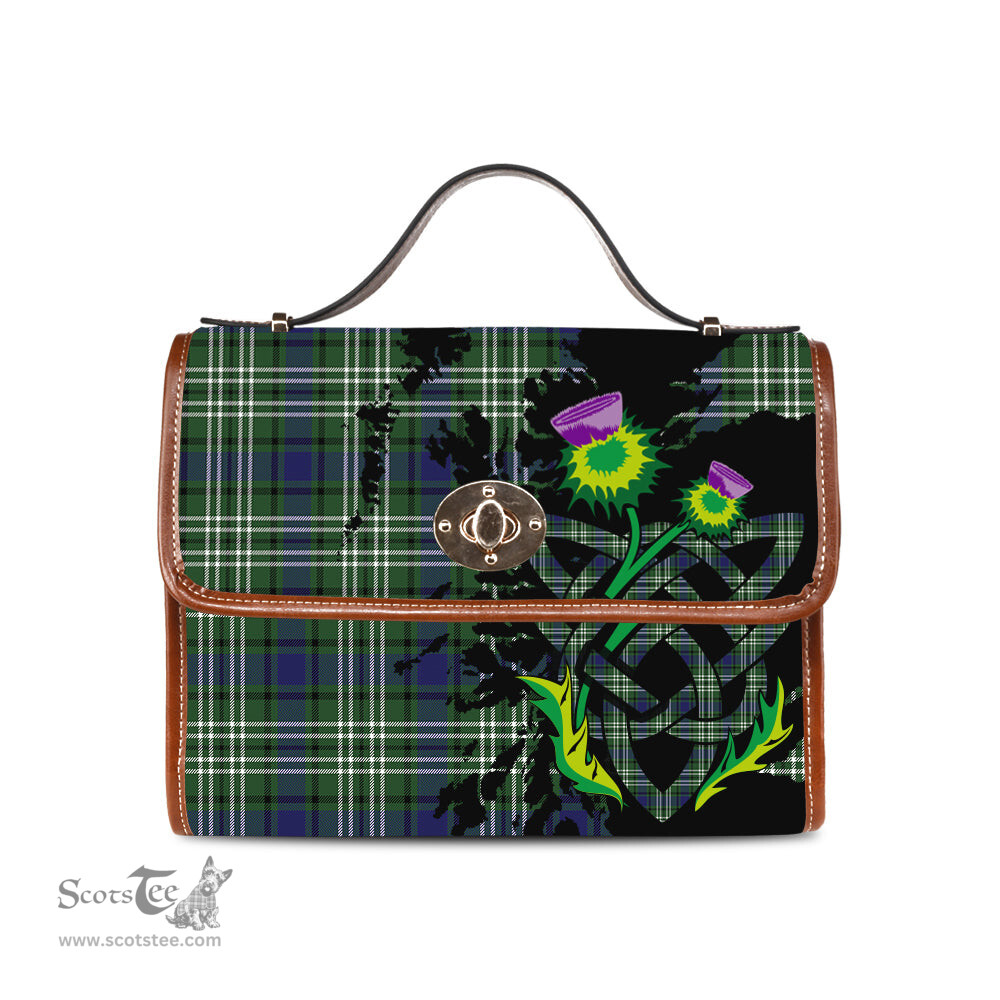 ScotsTee Shop Scottish Blyth Clan Tartan Canvas Bag Celtic Knot and Thistle with Scotland Map Bag