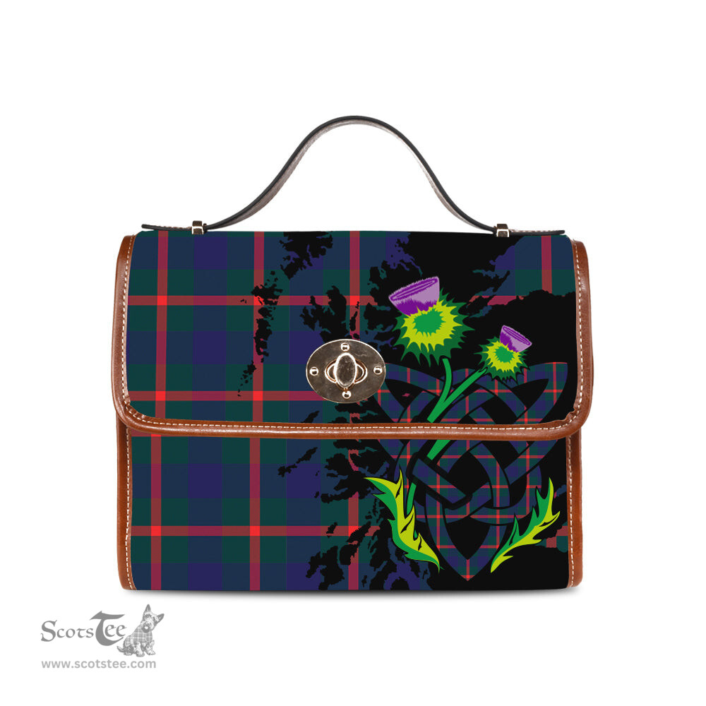 ScotsTee Shop Scottish Agnew Modern Clan Tartan Canvas Bag Celtic Knot and Thistle with Scotland Map Bag